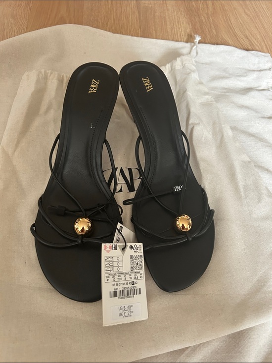 Zara Shoes - Zara Black Strappy Mule Sandals with Gold Detail, NWT, size 10